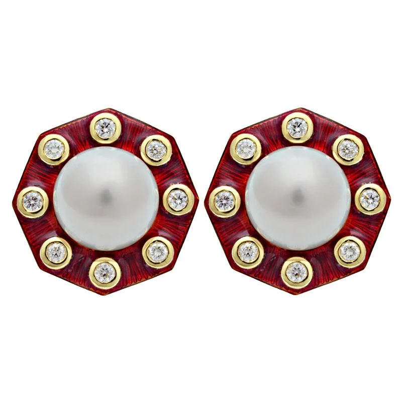 ladies-rose-gold-post-earrings-Earrings-South Sea Pearl and Diamond (Enamel)  (2105L)