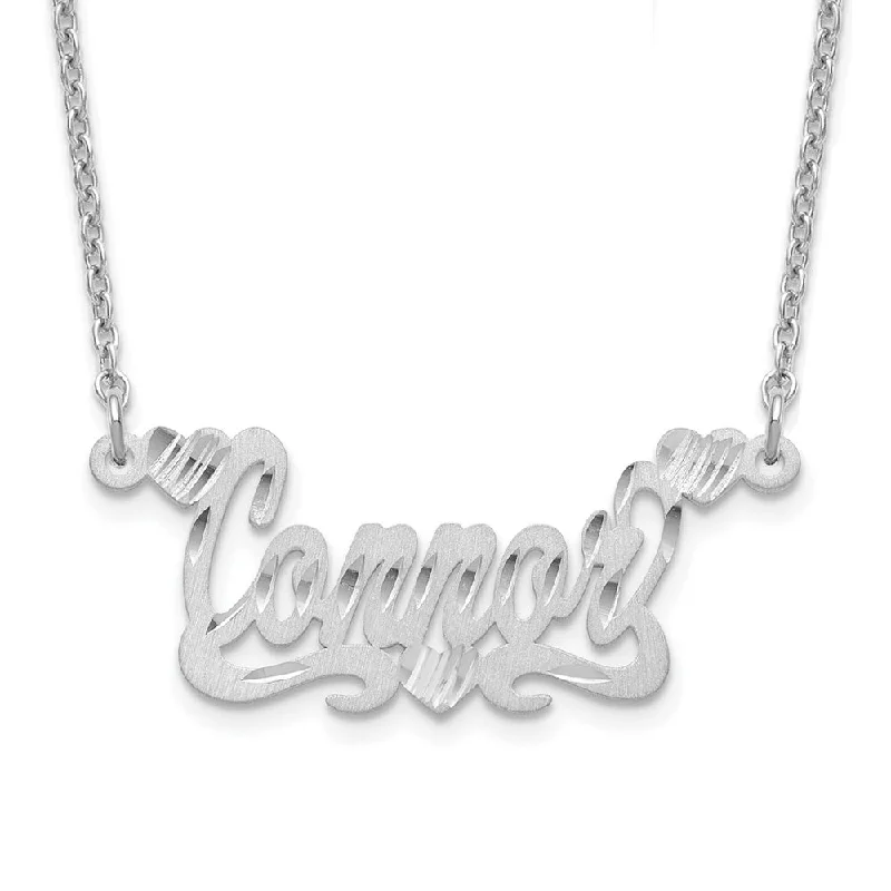 Ladies necklaces for twirlers -Personalized Satin and Diamond-Cut Triple Heart Name Necklace