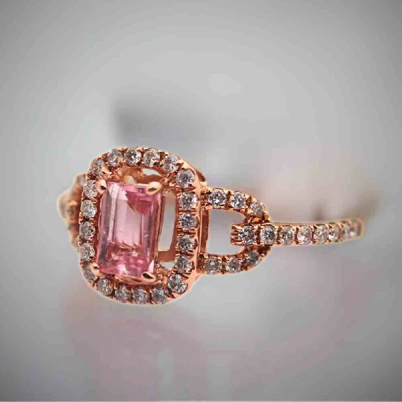 engagement-diamond-cathedral-rings-Pink and Diamond Engagement 14k Ring