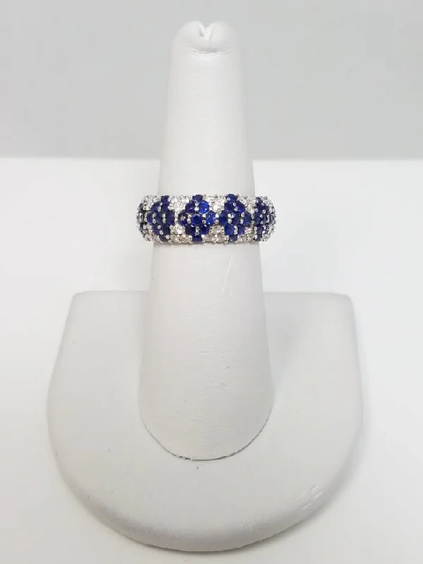 ladies-emerald-cut-silver-rings-Stunning 18k White Gold Natural Sapphire & Natural Diamond Eternity Ring