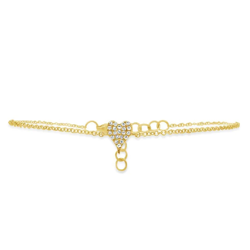 Ladies bracelets for maverick vibes -14K Yellow Gold Diamond Pave Heart Bracelet