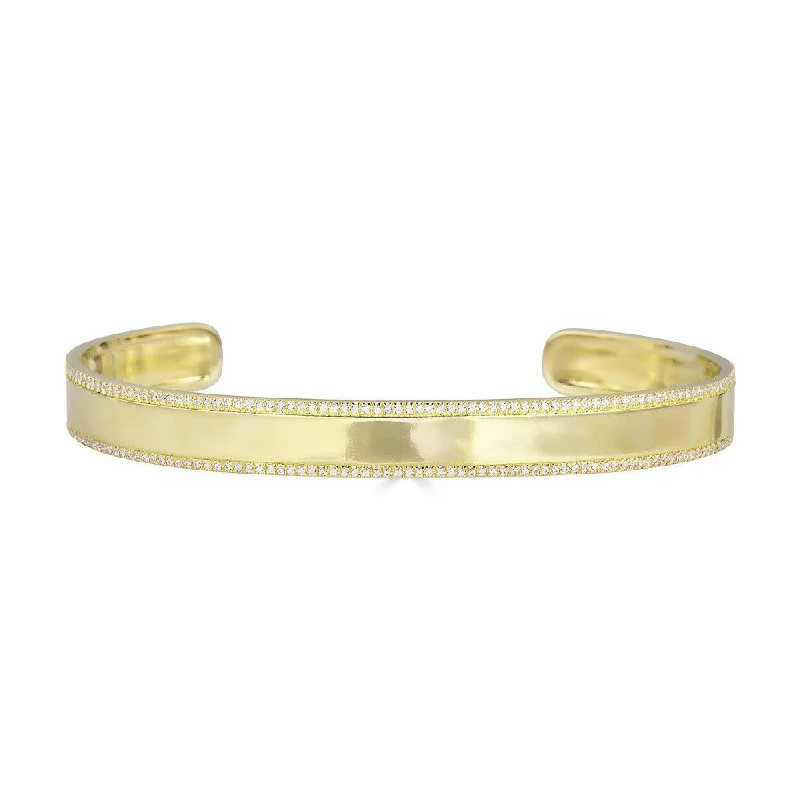 Ladies bracelets elegant flair -14K Yellow Gold Diamond ID Cuff Bangle Bracelet