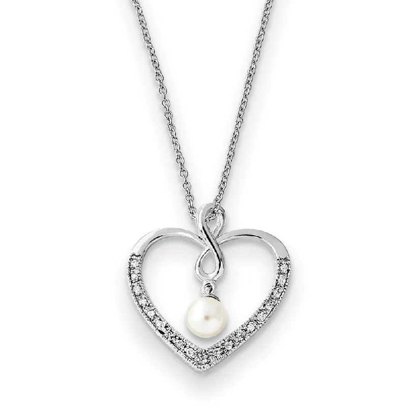 Ladies necklaces with violet sugilite -Sterling Silver, CZ & FW Cultured Pearl My Friend Heart Necklace, 18in