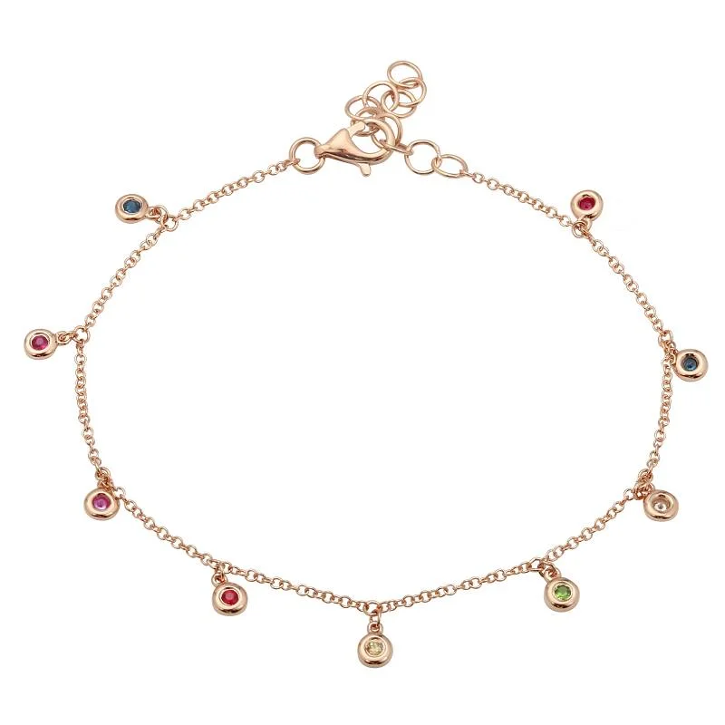 Ladies bracelets with dragonfly charms -14K Rose Gold Dangling Rainbow Bracelet