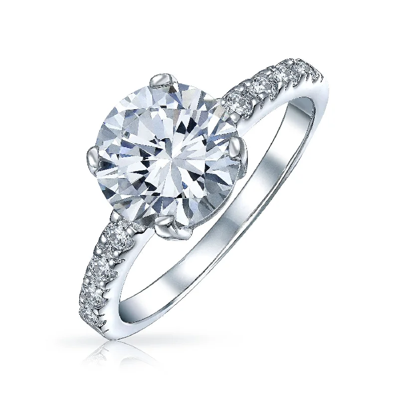 engagement-wedding-channel-set-rings-4CT AAA CZ Round Brilliant Solitaire Engagement Ring with Pave Side Stones