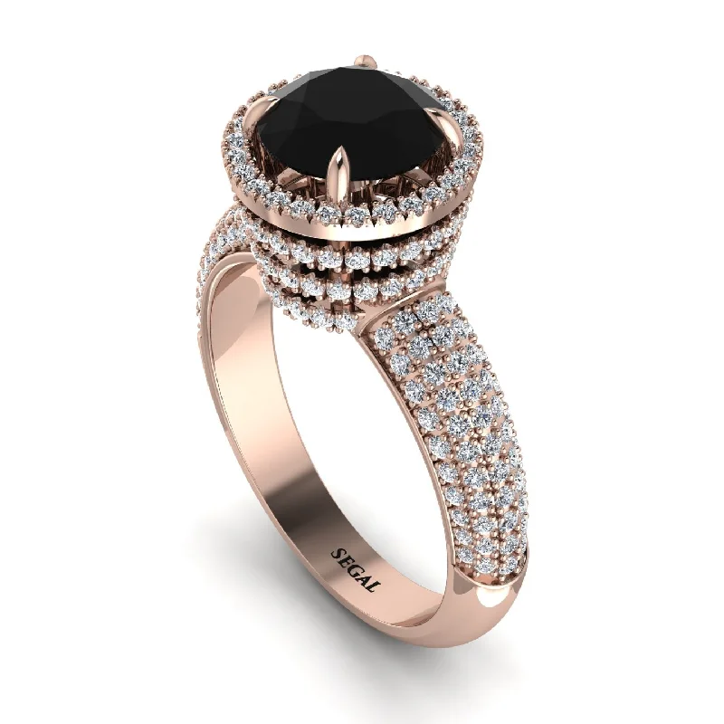 engagement-diamond-cathedral-rings-Black Diamond Cluster Halo Engagement Ring - Katie No. 8