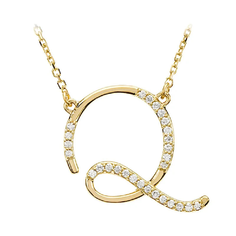 Ladies necklaces for grad days -1/8 Ctw Diamond 14k Yellow Gold Medium Script Initial Q Necklace, 17in