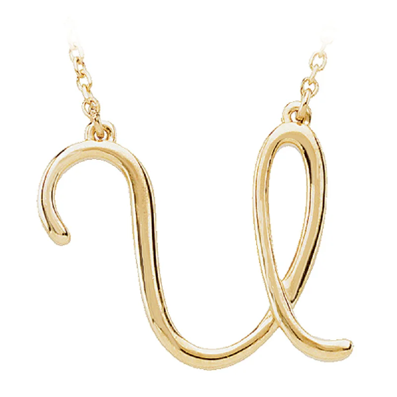 Ladies necklaces satin elegance -14k Yellow Gold, Olivia Collection, Medium Script Initial U Necklace