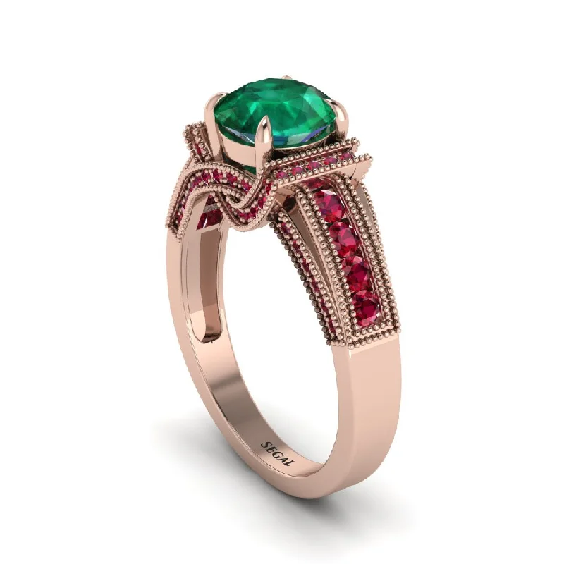 engagement-cushion-cut-white-gold-rings-Emerald Eternal Embrace Milgrain Engagement Ring - Fernanda No. 50