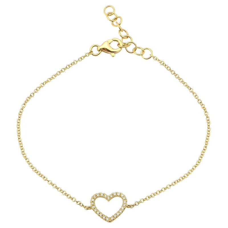 Ladies bracelets bold elegance -14k Yellow Gold Diamond Open Heart Bracelet