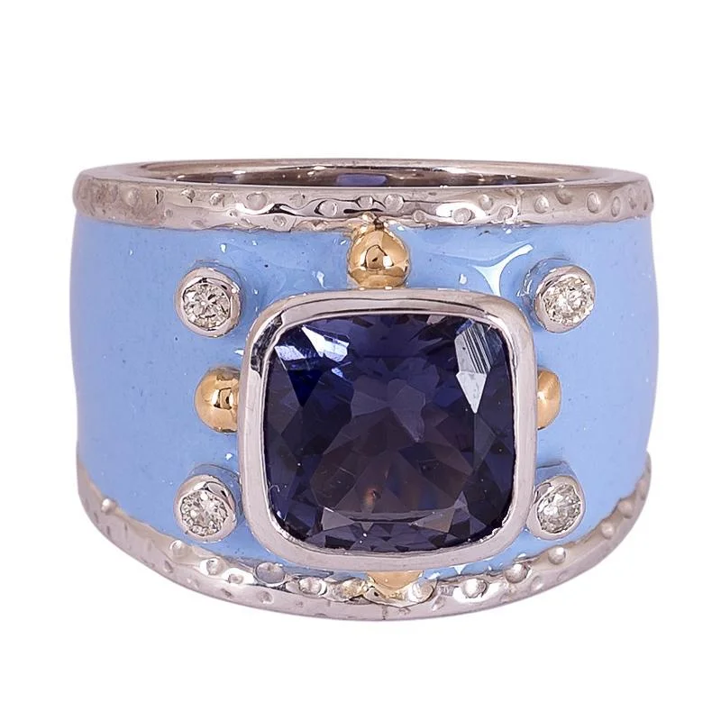 ladies-vintage-diamond-rings-Repair - Ring Iolite and Diamond with Enamel (24QM)