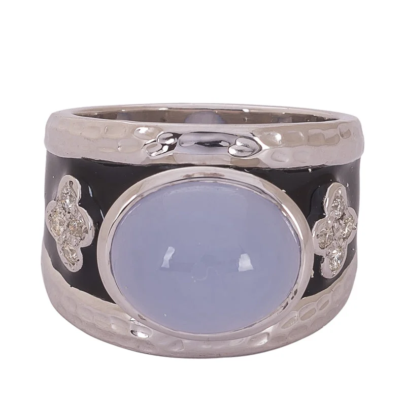 ladies-white-gold-narrow-band-rings-Repair - Ring- Chalcedony and Diamond (Enamel)  (265MS)