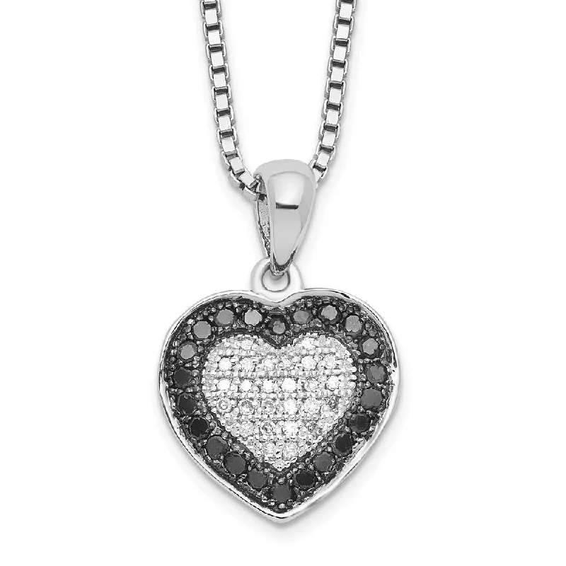 Ladies necklaces cool elegance -1/4 Ctw White & Black Diamond 13mm Heart Necklace in Sterling Silver