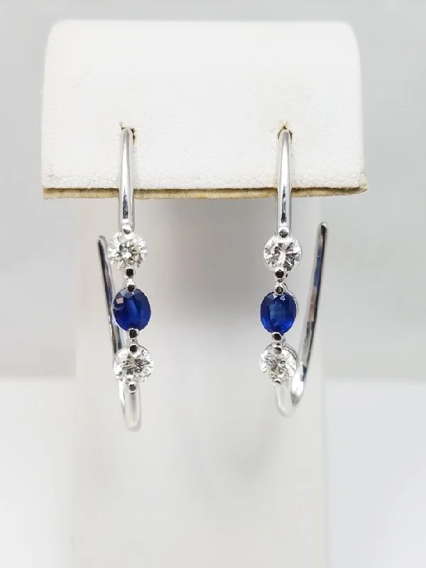 ladies-moon-pearl-earrings-Elegant Long 14k White Gold Natural Sapphire Diamond Dangle Earrings