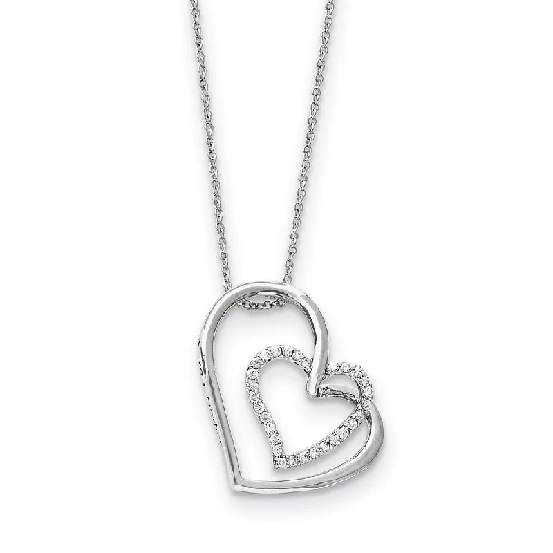 Ladies necklaces for retreat days -Rhodium Plated Sterling Silver & CZ Thank You Mother Necklace, 18 Inch