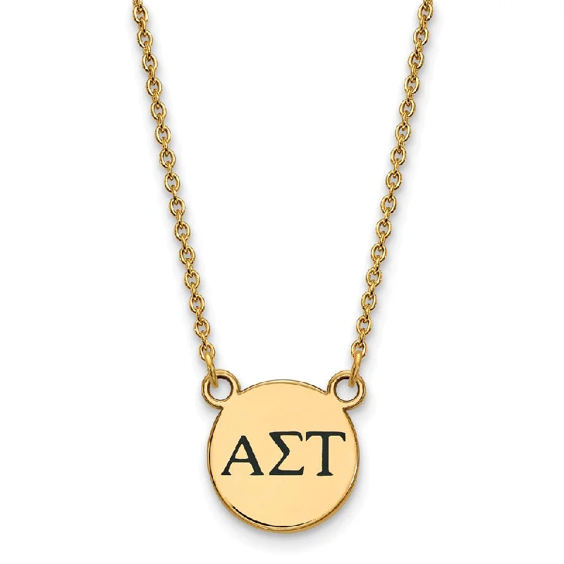 Ladies necklaces with fin pendants -14K Plated Silver Alpha Sigma Tau Small Enamel Greek Letters Necklace