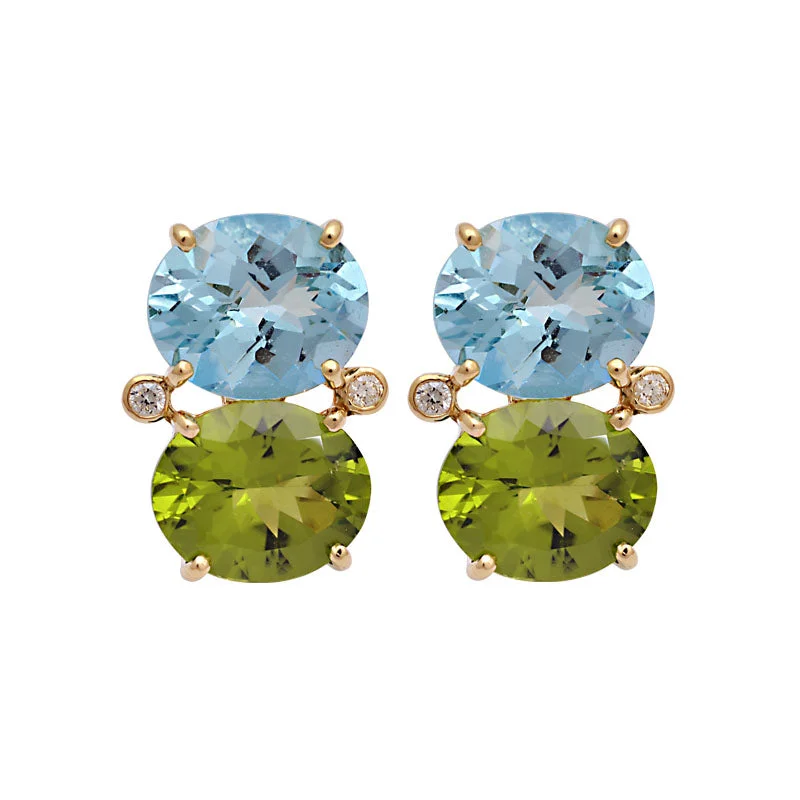 ladies-gemstone-post-earrings-Earrings-Blue Topaz, Peridot and Diamond