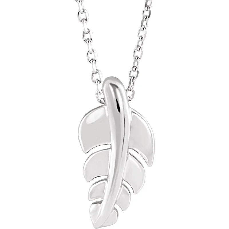 Ladies necklaces for builders -Platinum Small Vertical Leaf Necklace, 16-18 Inch