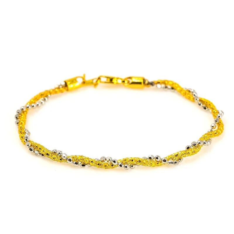 Ladies bracelets for outing vibes -22K Multi Tone Gold Bracelet W/ Two Twisted Beaded Chains in Rope Pattern