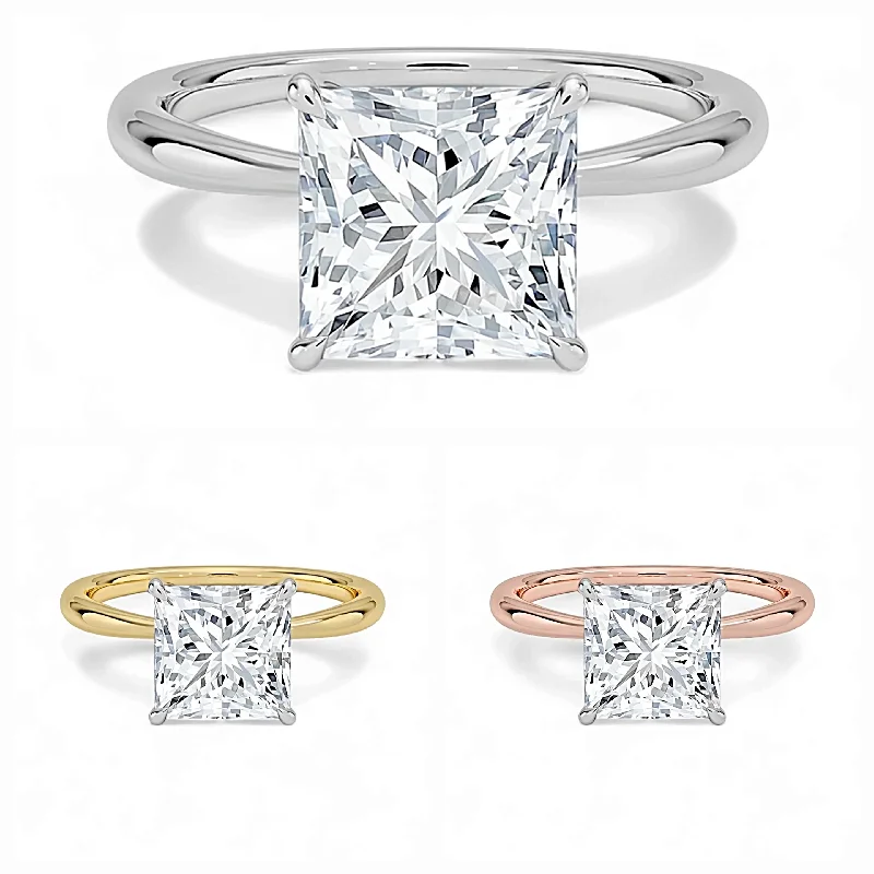 engagement-wedding-halo-rings-14K Gold Solitaire Engagement Ring with IGI Certified Princess Cut Lab Grown Diamond.