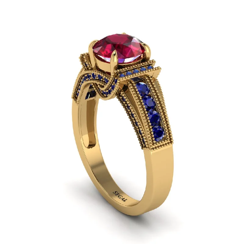 engagement-pearl-cathedral-rings-Ruby Eternal Embrace Milgrain Engagement Ring - Fernanda No. 70