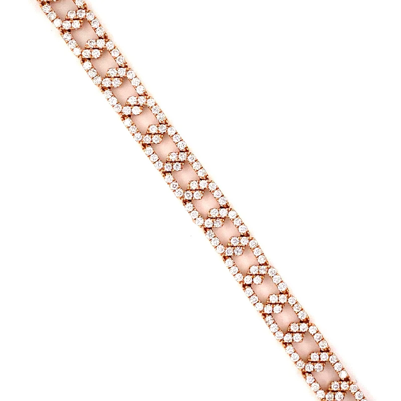 Ladies bracelets for road vibes -18K Rose Gold Diamond Fancy Link Bracelet