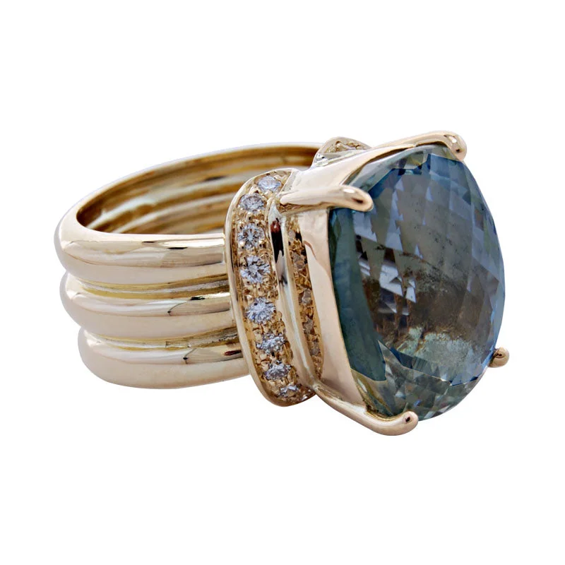 ladies-emerald-cut-rose-gold-rings-Ring- Green Quartz And Diamond (1827E)