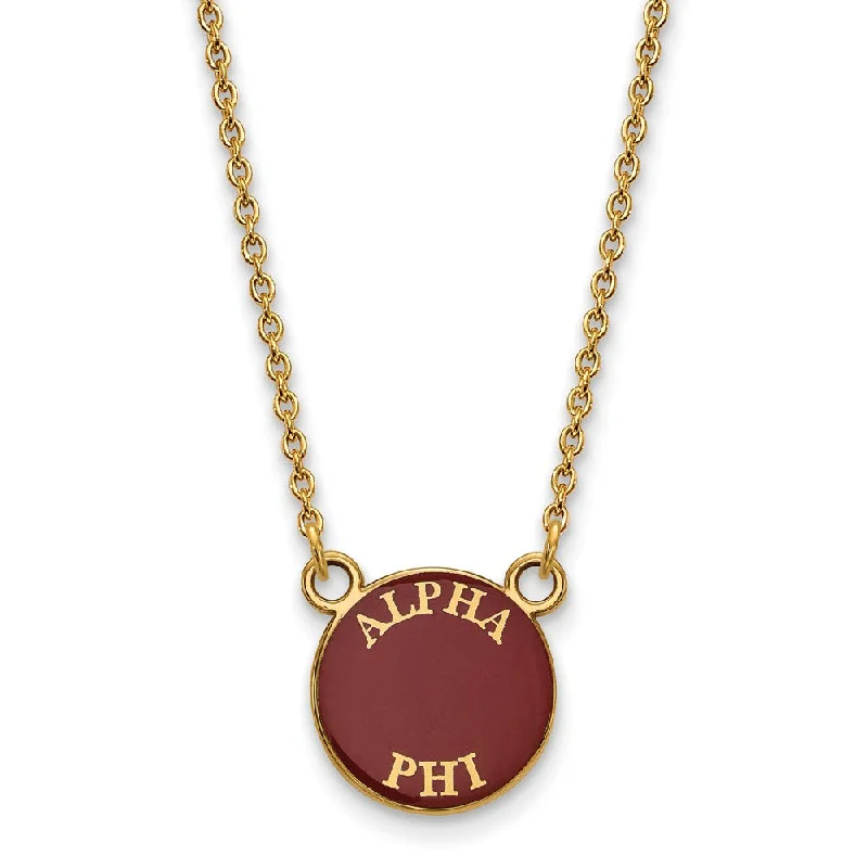 Ladies necklaces dainty flair -14K Plated Silver Alpha Phi Small Enamel Disc Necklace