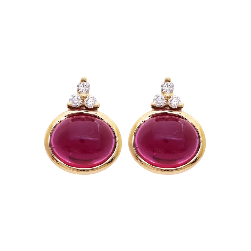 ladies-flower-silver-earrings-Earrings- Rubellite and Diamond in 18K Gold