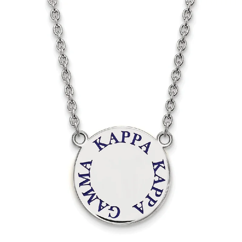 Ladies necklaces with blush kunzite -Sterling Silver Kappa Kappa Gamma Large Blue Enamel Necklace