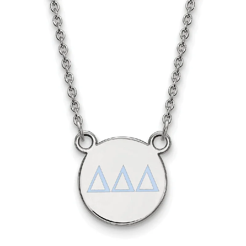 Ladies necklaces twisted charm -Sterling Silver Delta Delta Delta Small Blue Enamel Greek Necklace