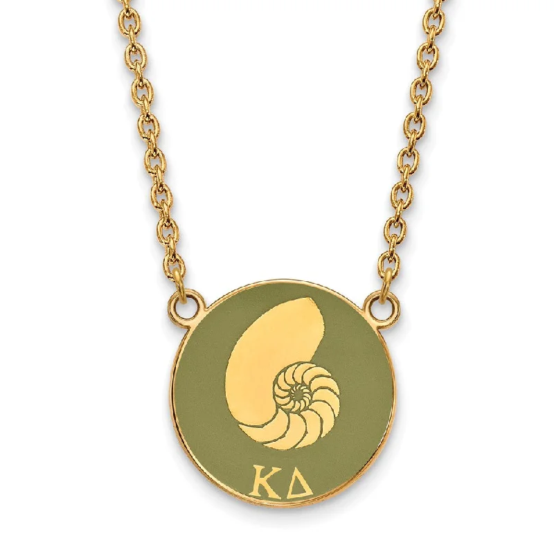 Ladies necklaces tarnish-free silver -14K Plated Silver Kappa Delta Large Green Enamel Logo Necklace