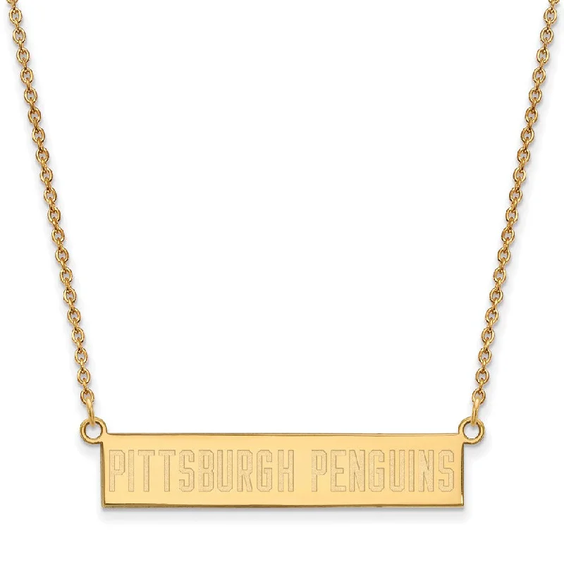 Ladies necklaces for benefit days -SS 14k Yellow Gold Plated NHL Penguins SM Bar Necklace, 18 Inch