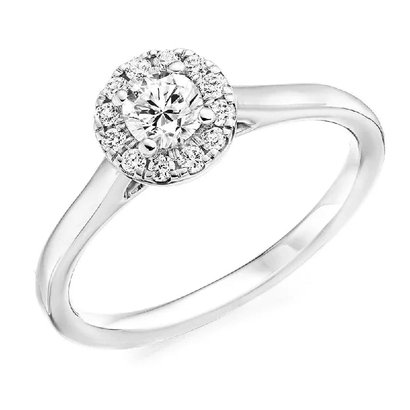 engagement-gold-channel-set-rings-Platinum Round Brilliant Cut & Diamond Surround Engagement Ring