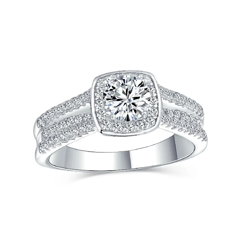 engagement-cushion-cut-white-gold-rings-2CT Halo Square Princess Cut AAA CZ Engagement Ring Split Band Silver