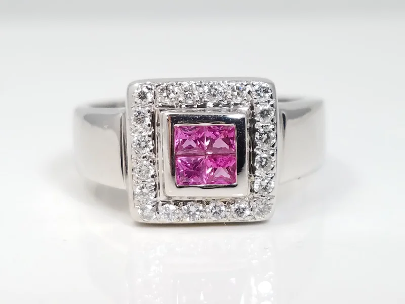 ladies-handmade-platinum-rings-Stunning 18k White Gold Natural Pink Sapphire Diamond Ring Band