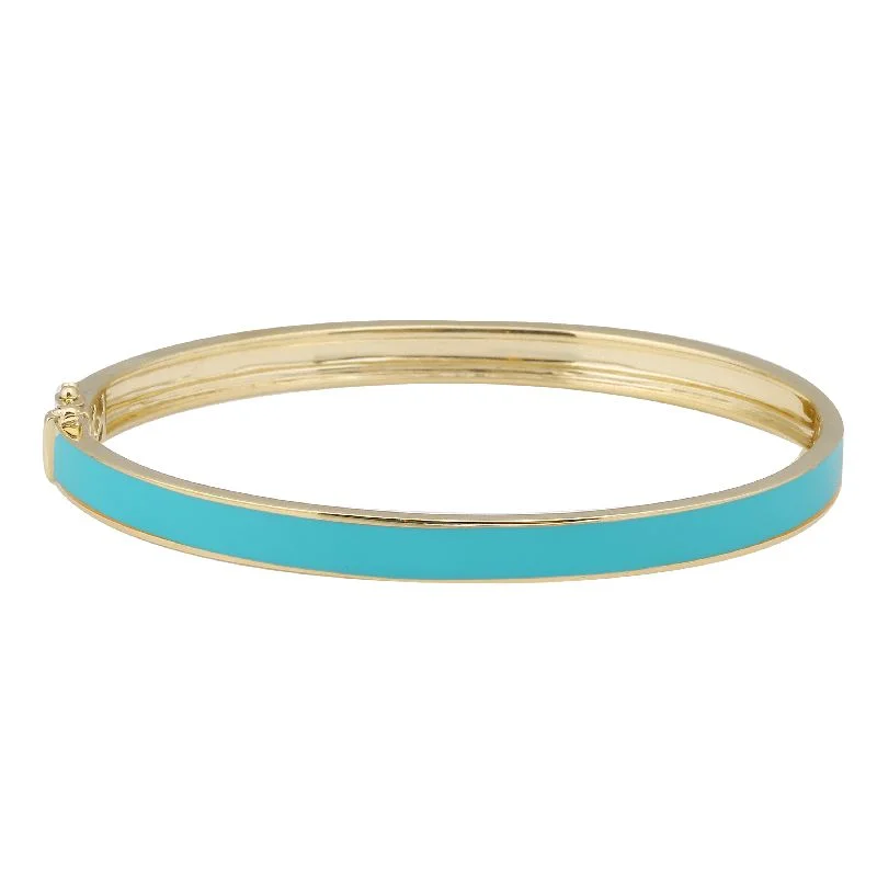 Ladies bracelets cool elegance -14k Yellow Gold Turqouise Enamel & Diamond Double Sided Bangle Bracelet