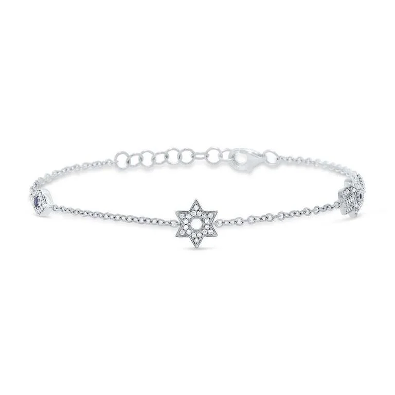 Ladies bracelets tide-inspired -14K White Gold Diamond Star of David Bracelet