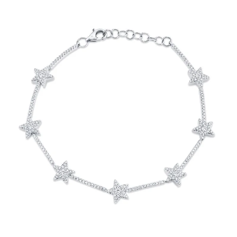 Ladies bracelets thin charm -14K White Gold Diamond Star Bracelet