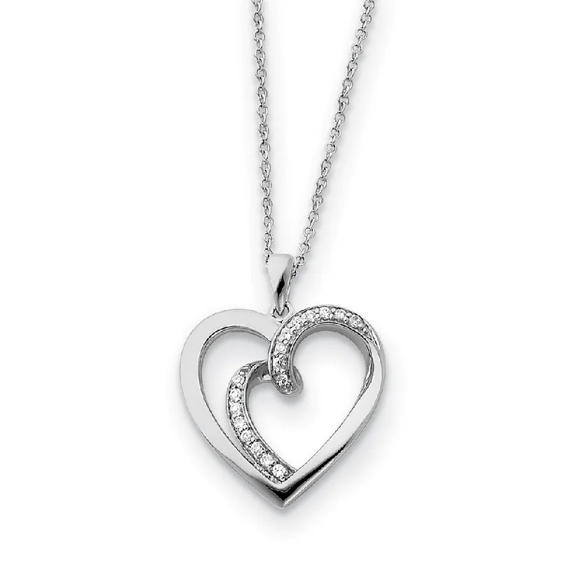 Ladies necklaces for layered styles -Rhodium Plated Sterling Silver & CZ Soul Mate Heart Necklace, 18 Inch