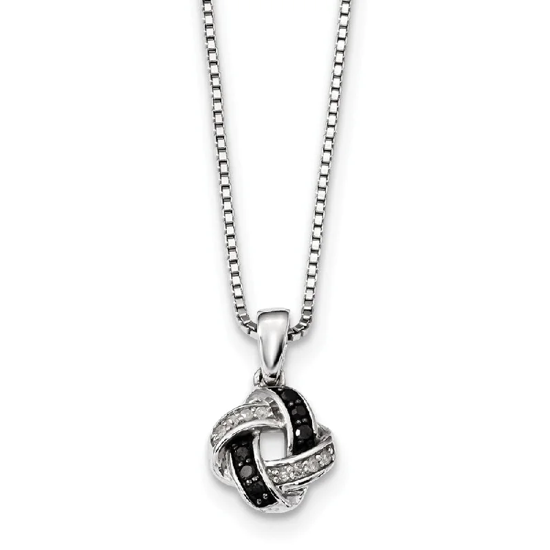 Ladies necklaces extendable lengths -Black & White Diamond 10mm Knot Necklace in Sterling Silver