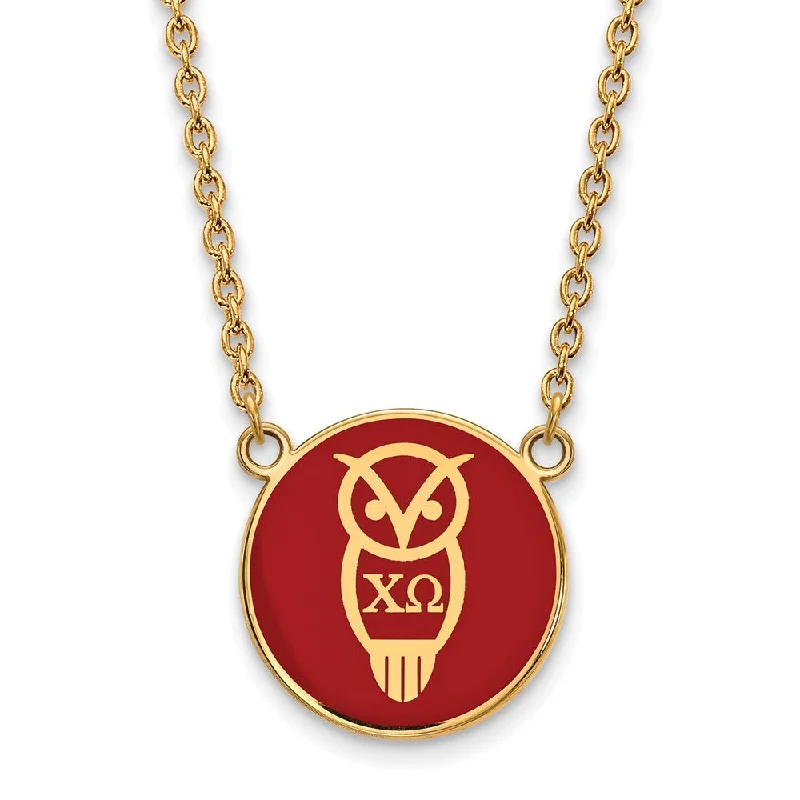 Ladies necklaces with woof pendants -14K Plated Silver Chi Omega Large Enamel Mascot Necklace