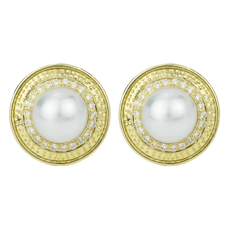 ladies-gold-flower-earrings-Earrings - South Sea Pearl & Diamond