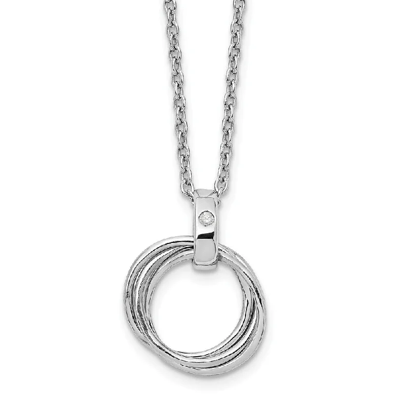 Ladies necklaces with silk accents -Triple Ring Diamond Necklace in Rhodium Plated Silver, 18-20 Inch