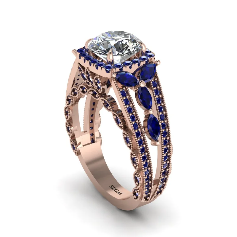 engagement-pear-cut-rose-gold-rings-Diamond Eternal Embrace Double Shank Filigree Engagement Ring - Celine No. 62