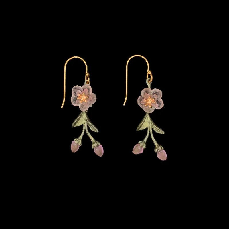 ladies-modern-dangle-earrings-Peach Blossom Earrings - Dainty Flower Drop Wire