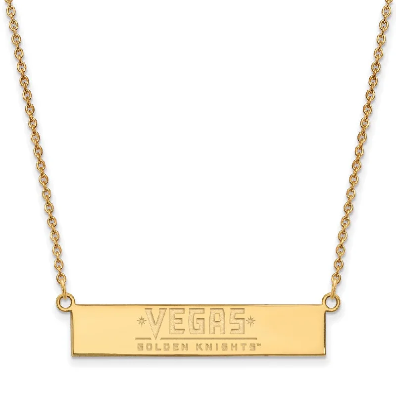 Ladies necklaces dainty flair -SS 14k Yellow Gold Plated NHL Golden Knights SM Bar Necklace, 18 In