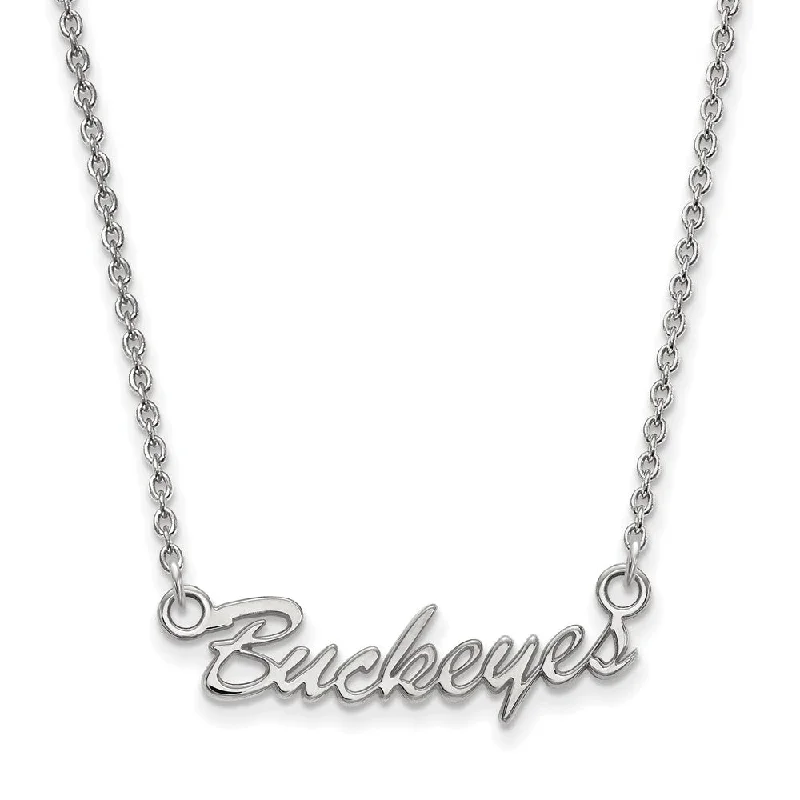 Ladies necklaces slim charm -10k White Gold Ohio State Small Script Pendant Necklace