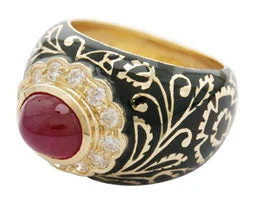 ladies-handmade-gold-rings-Repair - Ring - Ruby and Diamond (Enamel) (2024I)