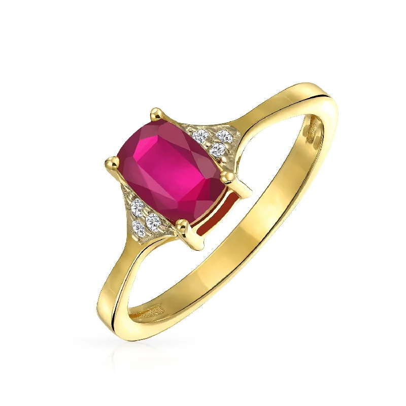 engagement-luxury-white-gold-rings-2.34CT Red Ruby Emerald Cut Engagement Ring with Zircon in 14K Gold Plated Silver